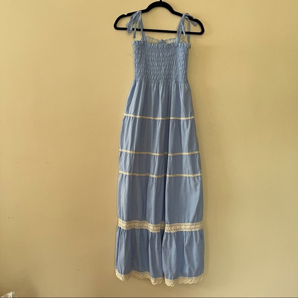 Japanese Blue Maxi Dress with Lace Detail - Picture 5 of 8